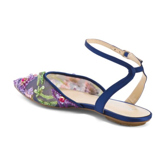 NEW BETSEY JOHNSON Garbo Embellished Mesh Flats in Navy Multi for women 925 3m7 - Picture 3 of 10